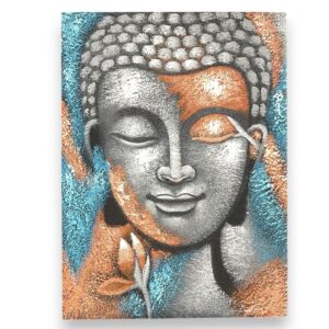 Buddha Painting – Silver & Rose Gold Flower 75x55cm | www.artisan-gifts.co.uk 1