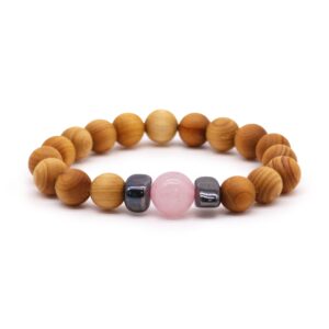 Cedarwood Heart Chakra Bangle with Rose Quartz | www.artisan-gifts.co.uk 1