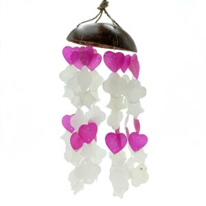 Coconut & Capiz Windchimes – Pink and White Mix Shapes – 35cm | www.artisan-gifts.co.uk 1