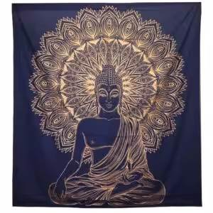Double Cotton Bedspread + Wall Hanging – Buddha – Blue Gold | www.artisan-gifts.co.uk 1