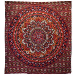 Double Cotton Bedspread + Wall Hanging – Classic Mandala – Orange / Blue | www.artisan-gifts.co.uk
