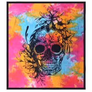 Double Cotton Bedspread + Wall Hanging – Day of the Dead Skull | www.artisan-gifts.co.uk