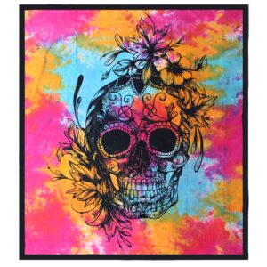 Double Cotton Bedspread + Wall Hanging – Day of the Dead Skull | www.artisan-gifts.co.uk