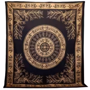 Double Cotton Bedspread + Wall Hanging – Elephant Jungle – Black Gold | www.artisan-gifts.co.uk