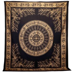 Double Cotton Bedspread + Wall Hanging – Elephant Jungle – Black Gold | www.artisan-gifts.co.uk