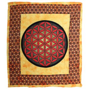 Double Cotton Bedspread + Wall Hanging – Flower of Life – Orange | www.artisan-gifts.co.uk