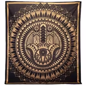 Double Cotton Bedspread + Wall Hanging – Hamsa – Black Gold | www.artisan-gifts.co.uk 1