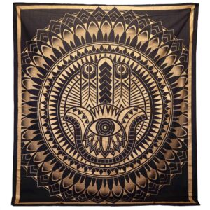 Double Cotton Bedspread + Wall Hanging – Hamsa – Black Gold | www.artisan-gifts.co.uk 1