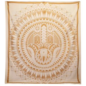 Double Cotton Bedspread + Wall Hanging – Hamsa – White Gold | www.artisan-gifts.co.uk 1