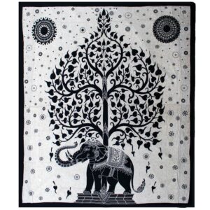 Double Cotton Bedspread + Wall Hanging – Mono – Elephant Tree | www.artisan-gifts.co.uk