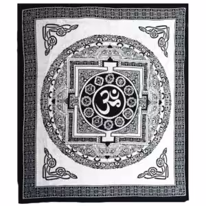 Double Cotton Bedspread + Wall Hanging – Mono – OM Mandala | www.artisan-gifts.co.uk
