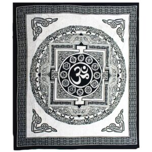 Double Cotton Bedspread + Wall Hanging – Mono – OM Mandala | www.artisan-gifts.co.uk