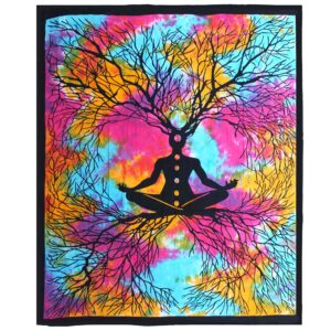 Double Cotton Bedspread + Wall Hanging – Yoga Tree | www.artisan-gifts.co.uk