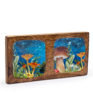 Double Trinket Tray 20x10x2.5cm – Mushroom Design Teal | www.artisan-gifts.co.uk 1