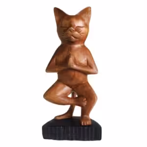 Handcarved Yoga Cats – One Leg | www.artisan-gifts.co.uk 1