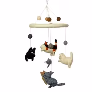 Handmade Felt Mobile – Cat & Mice | www.artisan-gifts.co.uk