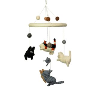 Handmade Felt Mobile – Cat & Mice | www.artisan-gifts.co.uk