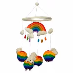 Handmade Felt Mobile – Rainbow Sheep | www.artisan-gifts.co.uk