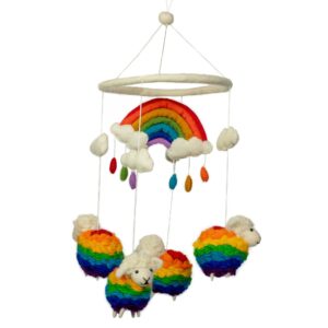 Handmade Felt Mobile – Rainbow Sheep | www.artisan-gifts.co.uk