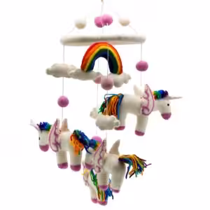 Handmade Felt Mobile – Rainbow Unicorns | www.artisan-gifts.co.uk