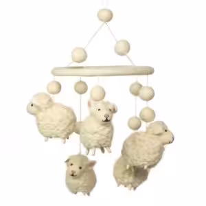 Handmade Felt Mobile – White Sheep | www.artisan-gifts.co.uk