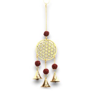 Indian Chimes – Brass Flower of Life with Rudraksha Beads – 3 Bells | www.artisan-gifts.co.uk