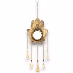 Indian Chimes – Hamsa Lrg Mirror 5 Bells | www.artisan-gifts.co.uk