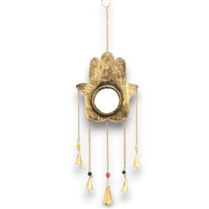 Indian Chimes – Hamsa Lrg Mirror 5 Bells | www.artisan-gifts.co.uk