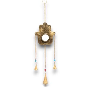 Indian Chimes – Hamsa Sm Mirror 3 Bells | www.artisan-gifts.co.uk