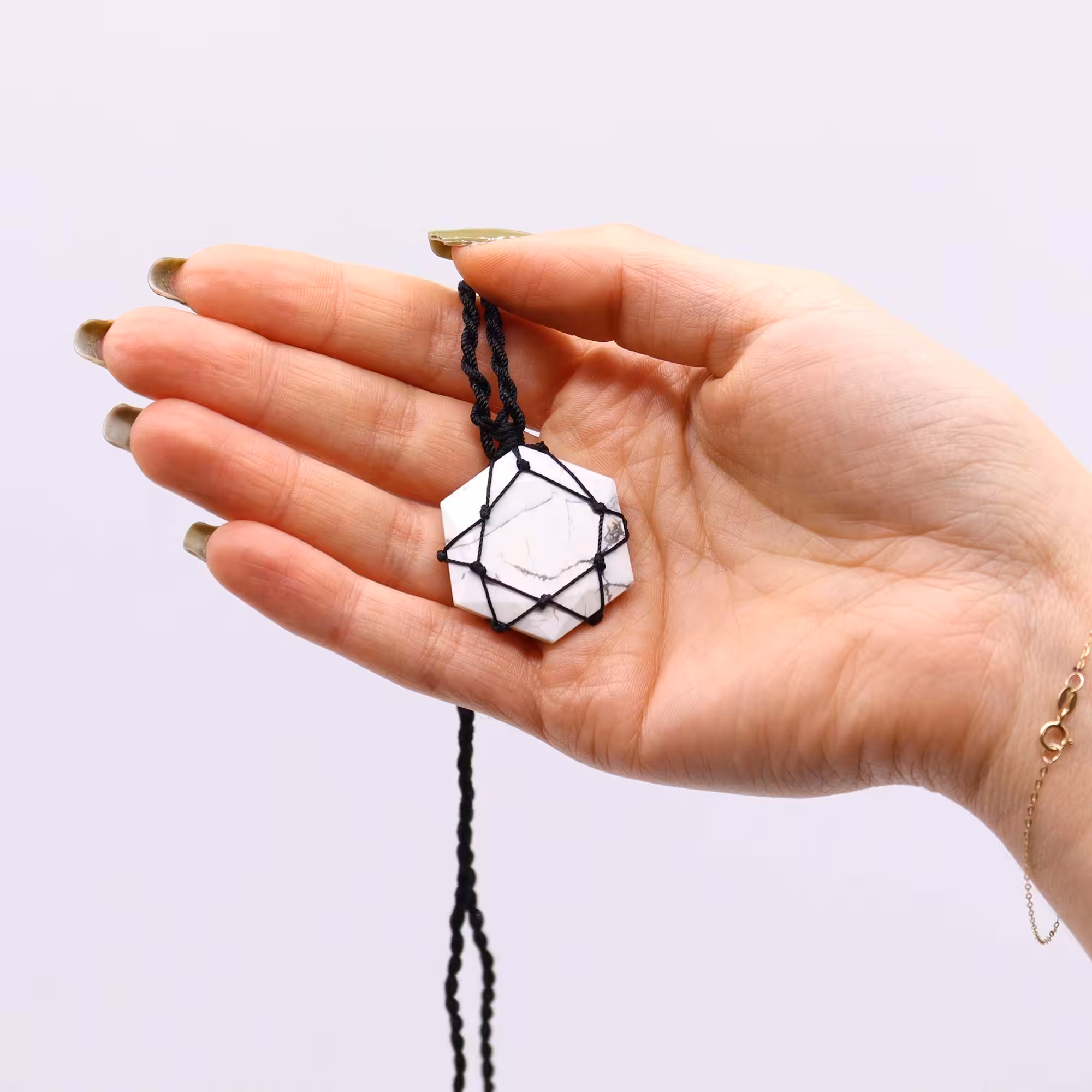 Laced Gemstone Hexagon Pendant – White Howlite | www.artisan-gifts.co.uk 3 Laced Gemstone Hexagon Pendant – White Howlite | www.artisan-gifts.co.uk 2