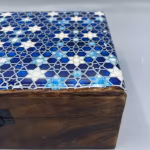 Large Ceramic Glazed Wood Box – 20x15x7.5cm – Blue Stars | www.artisan-gifts.co.uk 1