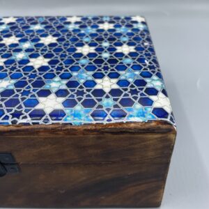 Large Ceramic Glazed Wood Box – 20x15x7.5cm – Blue Stars | www.artisan-gifts.co.uk 1