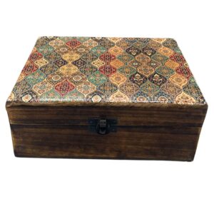 Large Ceramic Glazed Wood Box – 20x15x7.5cm – Trad-Pattern | www.artisan-gifts.co.uk 1