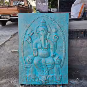 Large Ganpati Iron Frame Turquoise Relief – 0.7x1m | www.artisan-gifts.co.uk 1