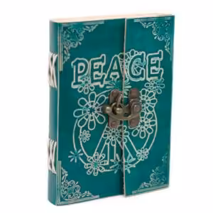 Leather Green Peace with Lock Notebook (7×5″) | www.artisan-gifts.co.uk 1