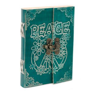 Leather Green Peace with Lock Notebook (7×5″) | www.artisan-gifts.co.uk 1