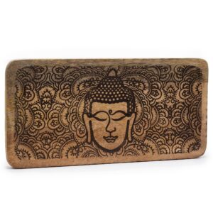 Long Tray 30x15x2.5cm – Buddha Face Black Engraved | www.artisan-gifts.co.uk