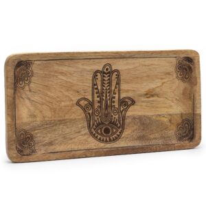 Long Tray 30x15x2.5cm – Hamsa Design Black Engraved | www.artisan-gifts.co.uk