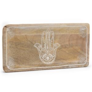 Long Tray 30x15x2.5cm – Hamsa Design Whitewash | www.artisan-gifts.co.uk
