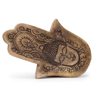 Long Tray 30×20.5×2.5cm – Hamsa Shape with  Buddha Black Engraved | www.artisan-gifts.co.uk