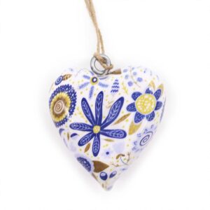 Lrg Decor Wood Heart –  Blue Floral | www.artisan-gifts.co.uk 1