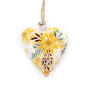 Lrg Decor Wood Heart –  Yellow Floral | www.artisan-gifts.co.uk 1