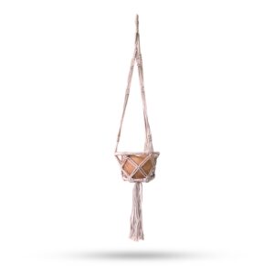 Macrame Hooped Pot Holder Small – Beige – 16cm Hoop | www.artisan-gifts.co.uk
