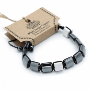 Magnetic Hematite Shamballa Bracelet –  White Jasper Cuboids | www.artisan-gifts.co.uk 1