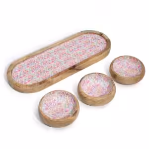 Mango Wood Tray with 3 Bowls – Pretty Floral | www.artisan-gifts.co.uk 1