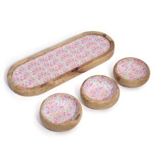 Mango Wood Tray with 3 Bowls – Pretty Floral | www.artisan-gifts.co.uk 1