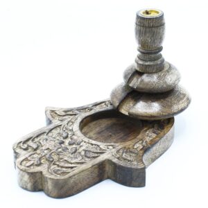 Med Mango Wood Backflow Burner  – Hamsa | www.artisan-gifts.co.uk