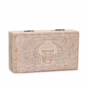 Med Square Box 17x10x4.2cm – Buddha Face Whitewash | www.artisan-gifts.co.uk