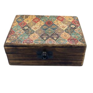 Medium Ceramic Glazed Wood Box – 15x10x6cm – Trad-Pattern | www.artisan-gifts.co.uk 1