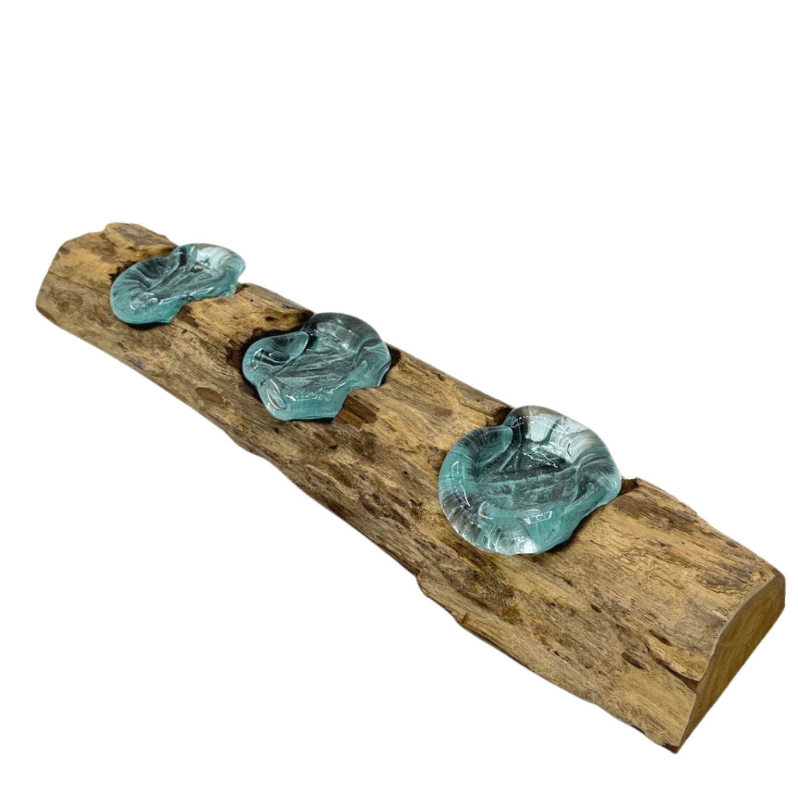 Molton Glass Flat Triple Candle Holder on Wood | www.artisan-gifts.co.uk 3 Molton Glass Flat Triple Candle Holder on Wood | www.artisan-gifts.co.uk 2